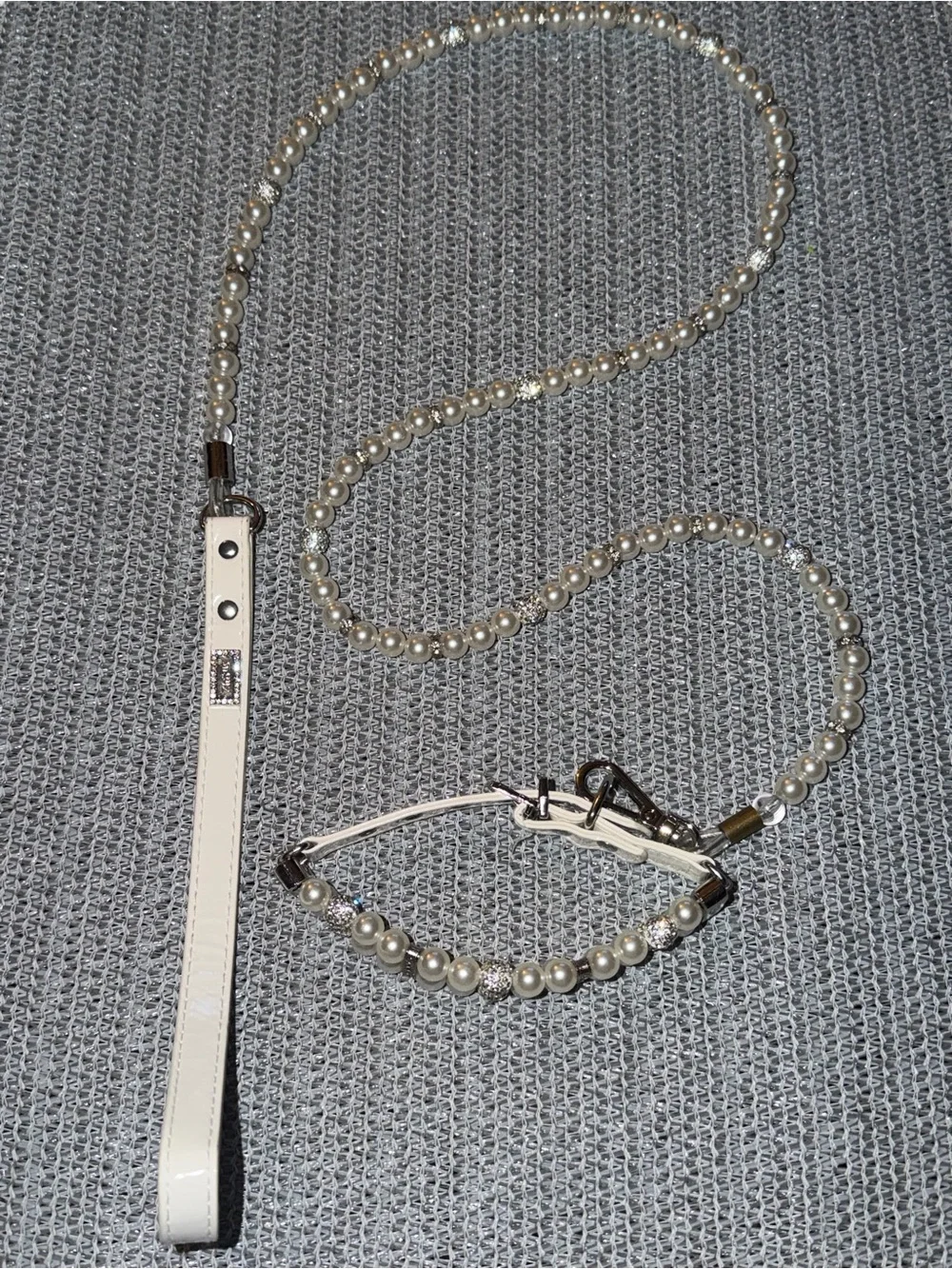 elegant pearl beaded pet leash and collar set